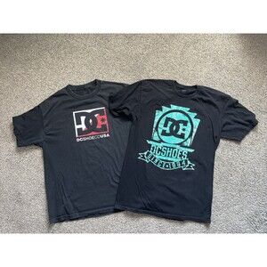 Vintage Y2K DC Shoes Mens Black Graphic Shirts Size XL Dyrdek Skate Lot Of 2